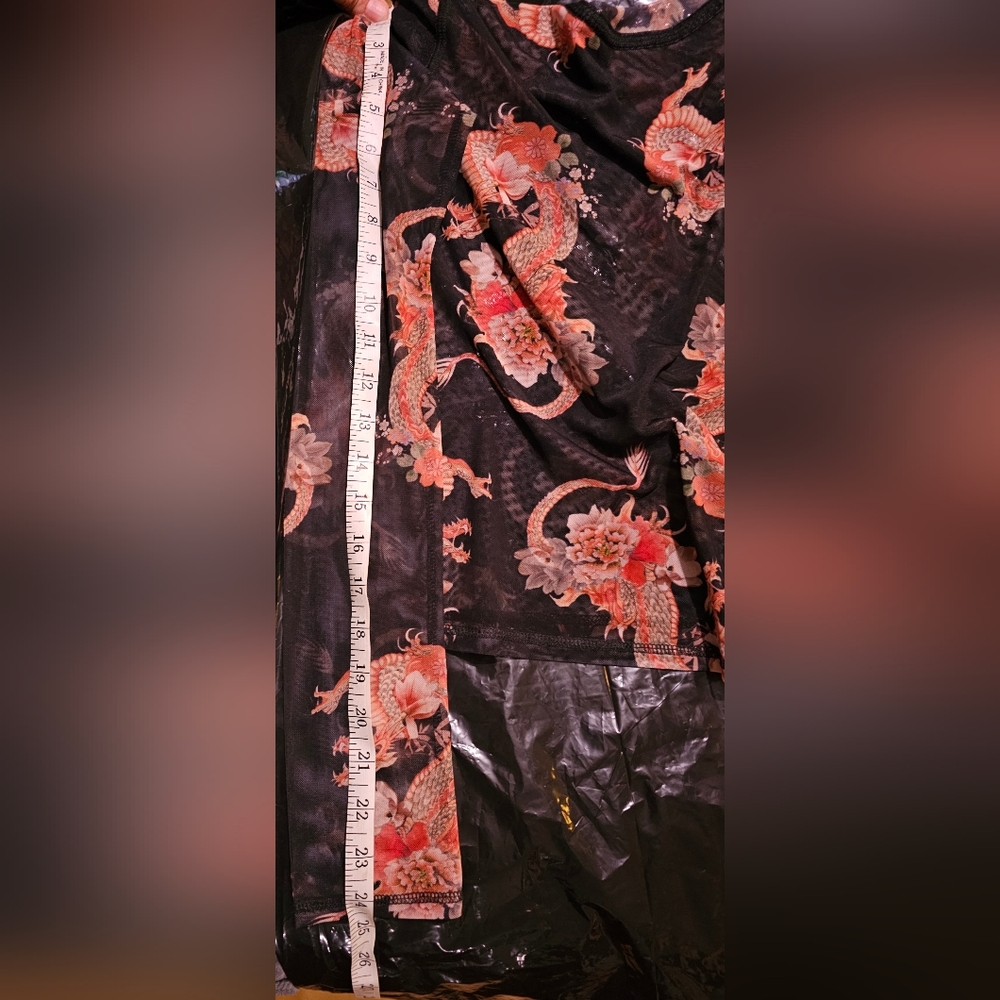 Sheer Black and Orange Dragon Print Top - Picture 4 of 6